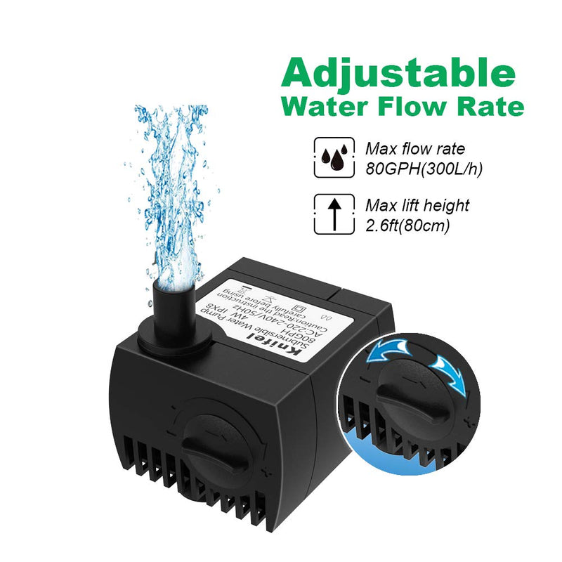 Knifel Submersible Pump 300L/H 4W with Ultra Quiet Design 0.6m High Lift for Fountains, Hydroponics, Fish Tanks, Aquariums & More…… - PawsPlanet Australia