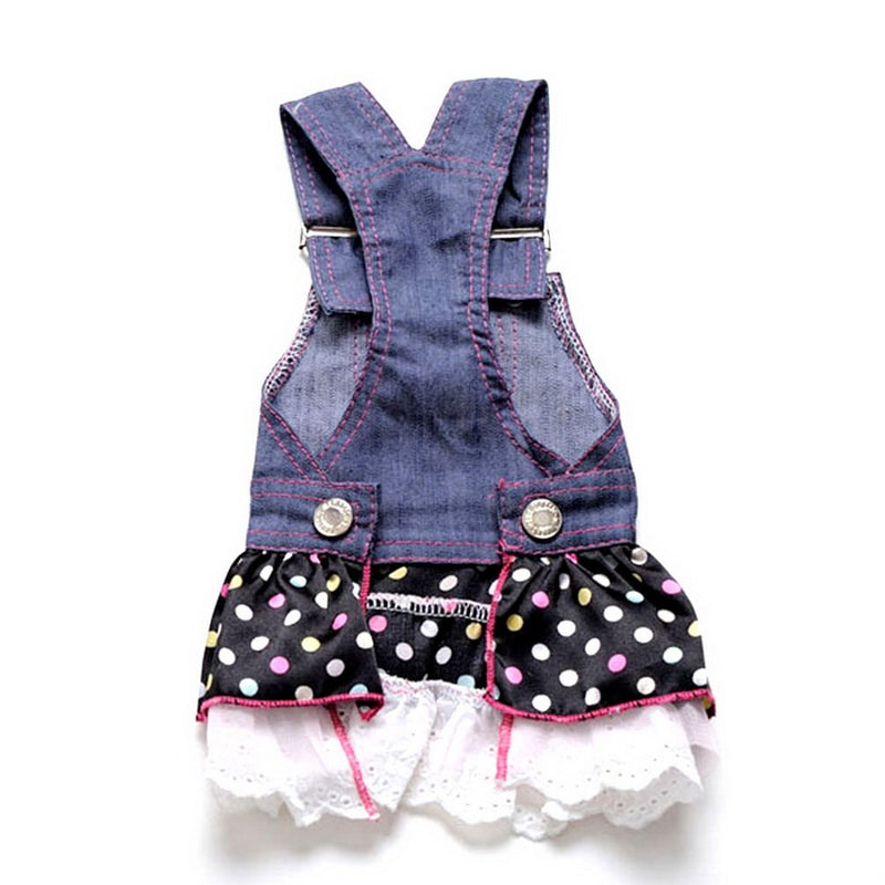 [Australia] - SELMAI Dog Costumes Dress Rompers Denim Jumpsuit for Small Puppies Pet Cats Princess Jean Clothes with Pocket Bib Outfits Pleated Tiered Skirt Polka Dots Heart Sequins for Summer XS(Back:6.0",Chest:10.5",for 1-2 lbs) 
