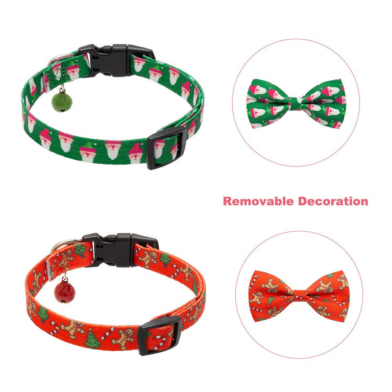 [Australia] - PAWCHIE Christmas Dog Collar with Bowtie and Bell, Comfortable Adjustable Collars Set for Small Medium Dogs, 2 Pack 