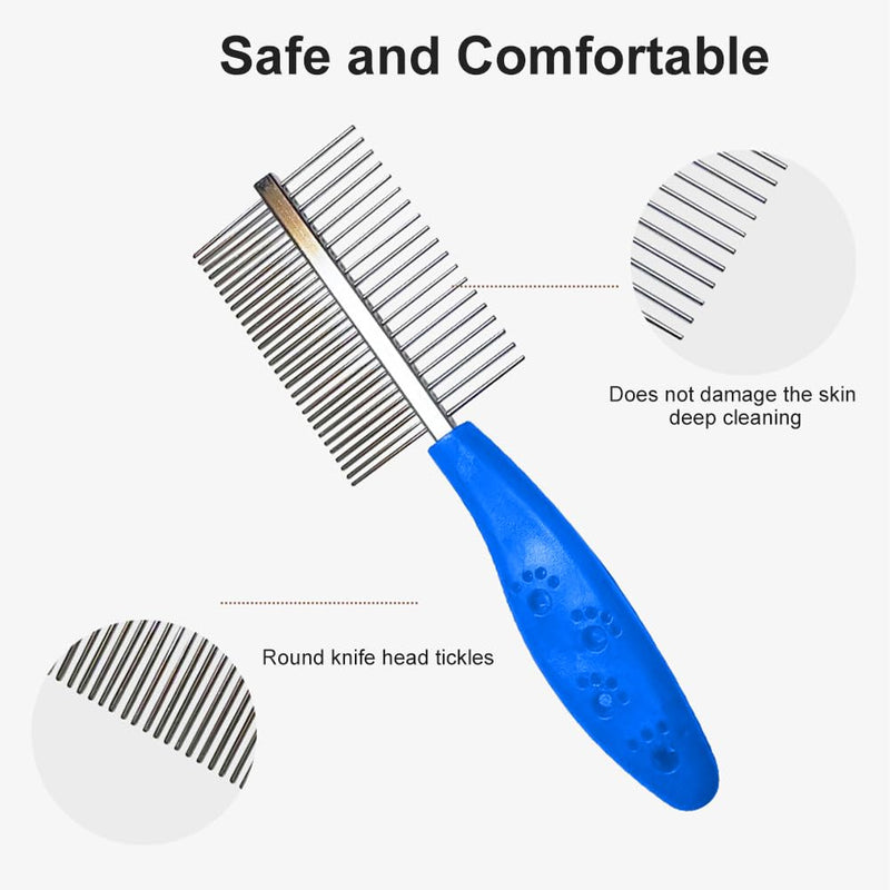 2-Piece Stainless Steel Pet Comb Pet Grooming Comb Rounded Teeth Dog Comb Pet Steel Comb Metal Grooming Comb, with Tangled Short and Long Hair (as shown) as shown - PawsPlanet Australia