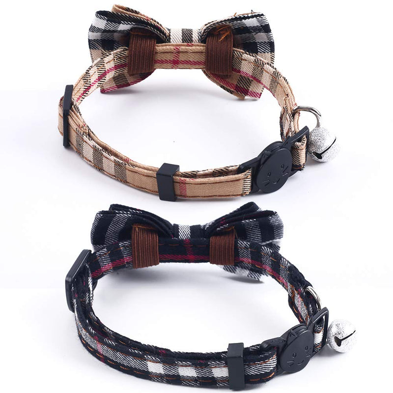 2 Pack/Set Cat Collar Breakaway with Cute Bow Tie and Bell for Kitty and Some Puppies, Adjustable from 7.8-10.5 Inch - PawsPlanet Australia