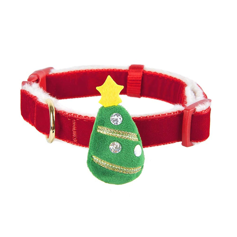 YUDOTE Premium Velvet Christmas Dog Collar with Festive Tree Decorations,Super Soft and Comfy Plush Padded Collar for Medium Dogs Neck from 31-49cm,Vibrant Red M: for neck 31-49cm; 2.0cm Width Bright Red - PawsPlanet Australia