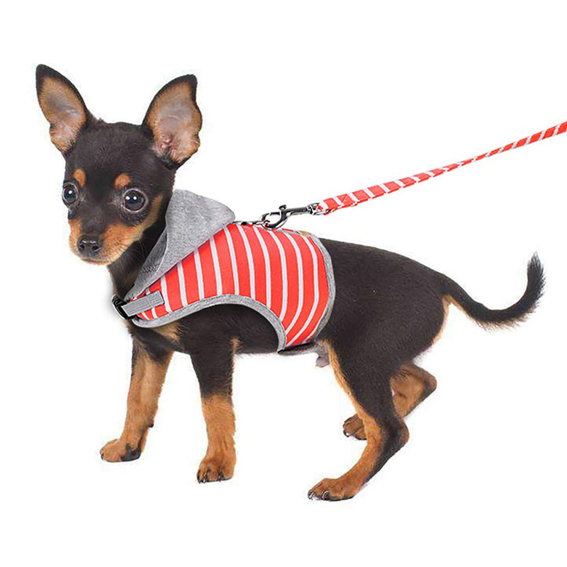 Minjie Cat Harnesses New Pet Traction Rope Pet Hooded Vest Chest Strap Cute Puppy Cat Chest Back Cover，Soft Stripe Cotton Hoodie Puppy Cat Harness with Leash for Jogging（Orange，S） - PawsPlanet Australia