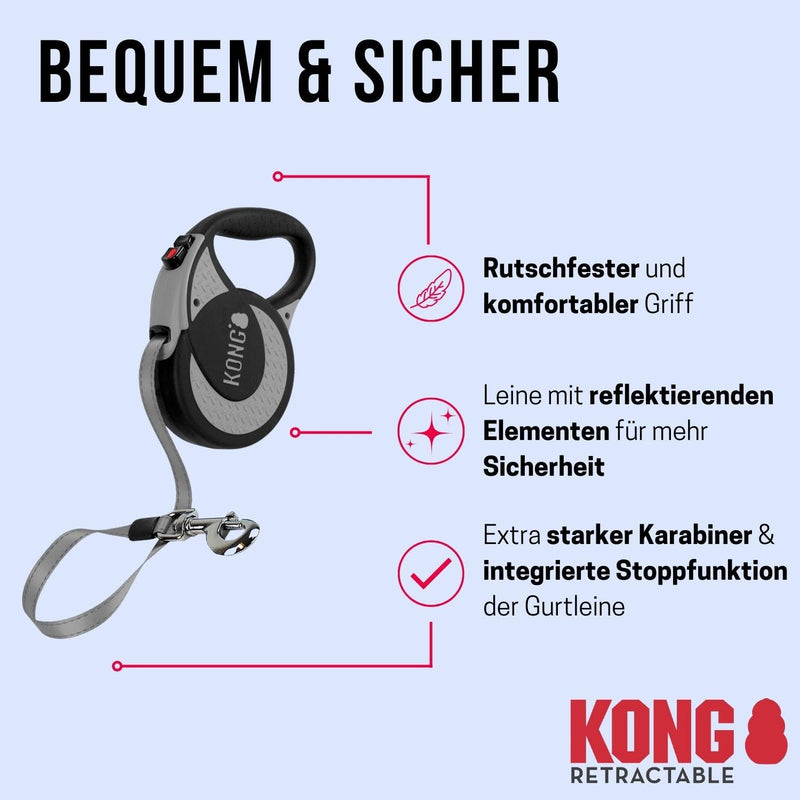 KONG roll-out dog leash in 5m length I For very large & strong dogs up to 70kg I Size XL I High-quality retractable leash with break & lock system in blue I Leash with soft handle & reflective strap Ultimate XL (up to 70 kg) Blue - PawsPlanet Australia