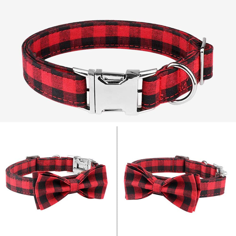 [Australia] - Mtliepte Plaid Dog Cat Collar Bowtie Heavy Metal Buckles Soft Comfy Adjustable Collar 3 Sizes S Red Plaid 