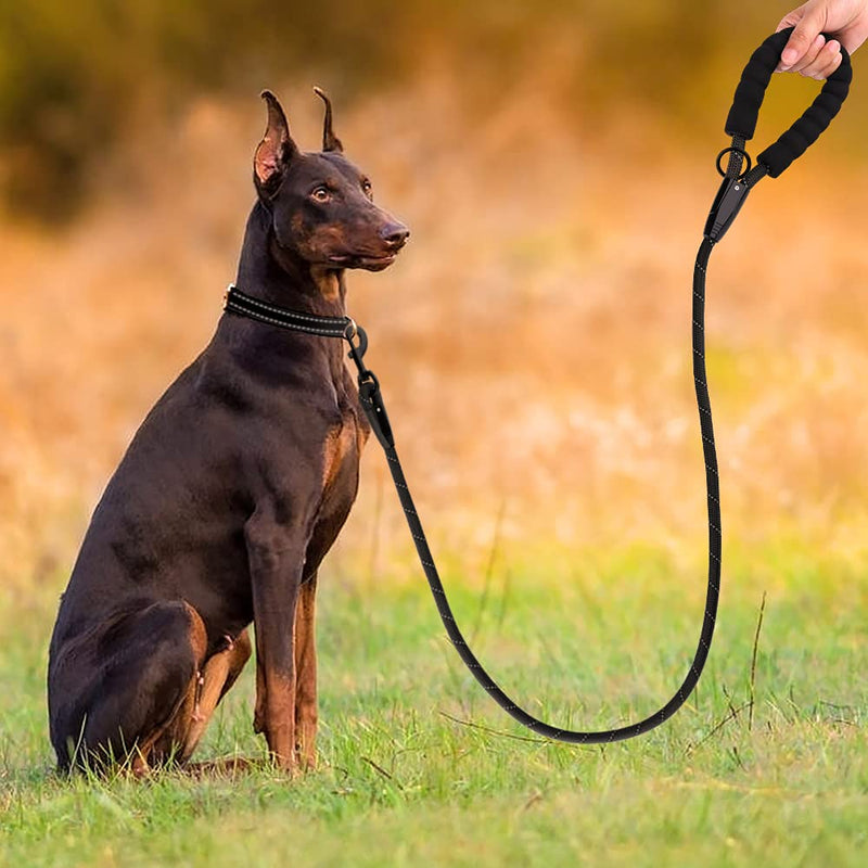 Plutus Pet Heavy Duty Rope Dog Leash with Comfortable Padded Handle, Highly Reflective Strong Sturdy 4/5/6 FT Dog Leash for Small Medium Large Dogs(1/2"×4', Black) 1/2"×4' - PawsPlanet Australia