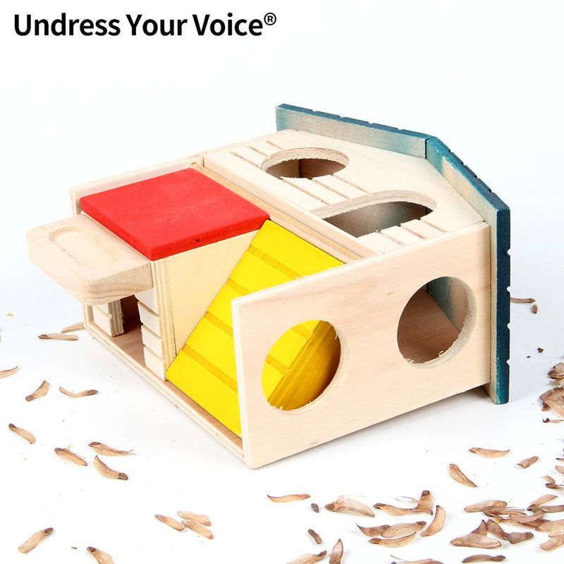 Undress Your Voice Wooden Hideout House for Small Pet – Two Layer Hut for Hamsters, Gerbils, Mice, Small Animal Pets with Large Lookout Holes – Promotes Natural Instincts, Eco-Friendly, Pet-Safe - PawsPlanet Australia