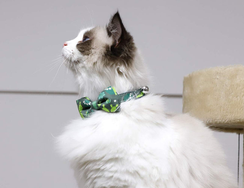 CSSPET Cat Collar Bow Tie with Bell, Unique Fashion Design 16 Styles to Choose, Kitty Safety Buckle XX-Small Cactus - PawsPlanet Australia