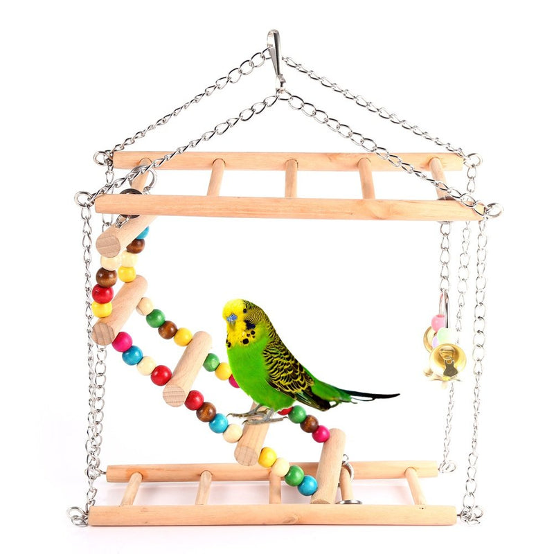 Yosoo Pet Hanging Ladder Wooden Suspension Bridge Steps Stairs Climbing Swing Double-Layer Toys For Bird Parakeet Hamster Budgie Cockatiel Parrot Hammock Cage Toy Type 2 - PawsPlanet Australia