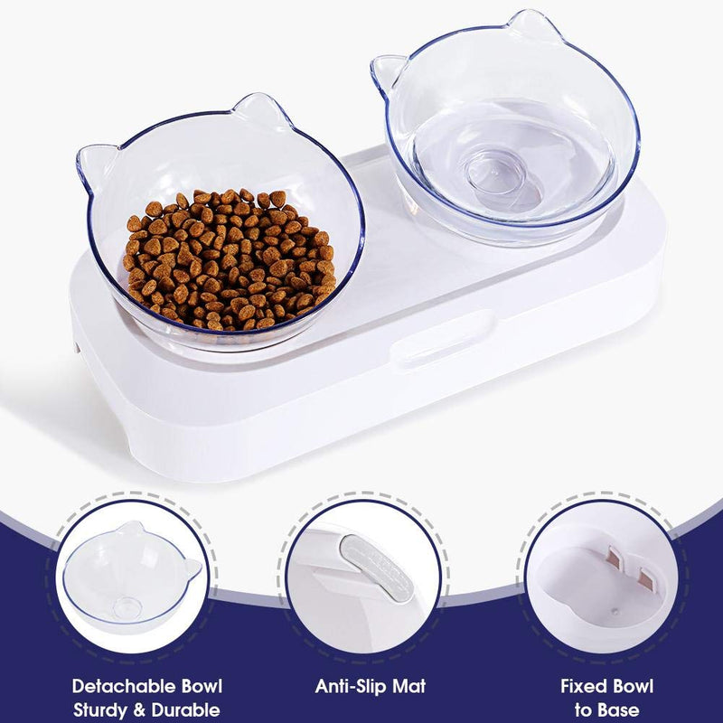 Oumefar Transparent Adjustable Cat Bowl Non-spill Design Double Bowl for Cat Kitten Multi-purpose Cat Feeder Plastic Material Kitten Bowl Transparent Cat Food Water Bowl - PawsPlanet Australia