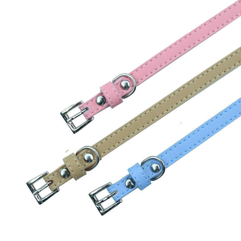 PUPTECK 2 PCS Soft Leather Cat Kitten Collar-Orange, Purple, Black, Khaki, Pink, Blue Black&Khaki - PawsPlanet Australia