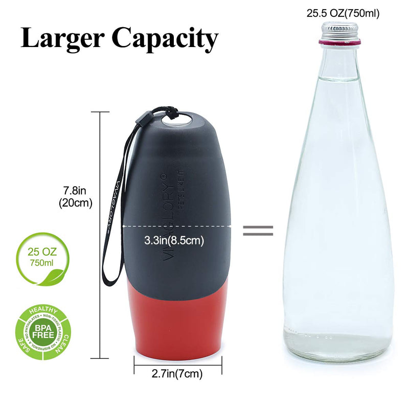 VIVAGLORY Dog Travel Water Bottle with Large Trough for Walking, Hiking, Stainless Steel, 750ML Capacity, Red - PawsPlanet Australia