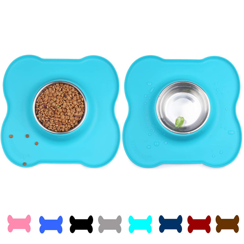 [Australia] - Vivaglory Dog Bowls Set, 2 Pack Puppy Bowls with Non Spill Silicone Mat and Food Grade Stainless Steel Water and Food Feeding Bowl for Kitty Puppy Cat Dog 6½ OZ ea. Turquoise 