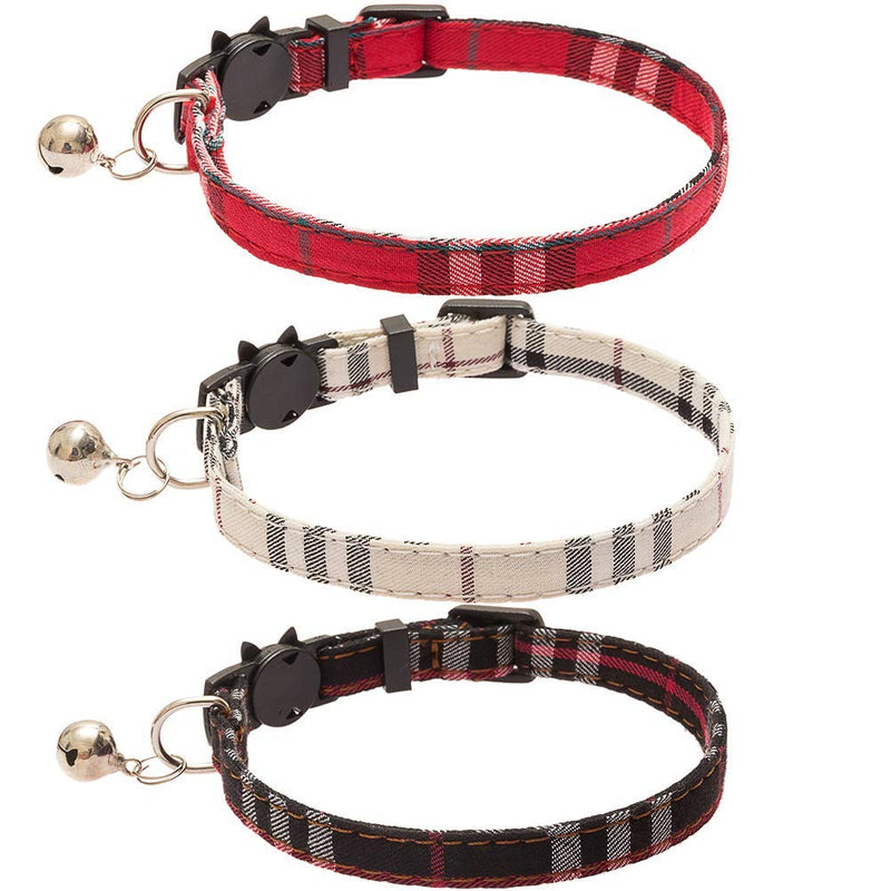 Cat Collar Quick Release with Bell- 3 Pack Adjustable Safe Breakaway Kitten Collar Plaid Design Perfect for Puppy & Cat - PawsPlanet Australia