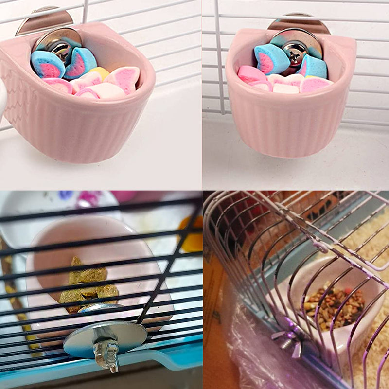 BIGCAKE 2 Pack Hamster Ceramic Bowl, Hanging Rabbit Food Dish and Water Bowl Pet Cage Feeder for Ferret Squirrels Syrian Hamster Mice Gerbil Bunny Guinea Pig Chinchilla Rat (Small, Pink) Small - PawsPlanet Australia