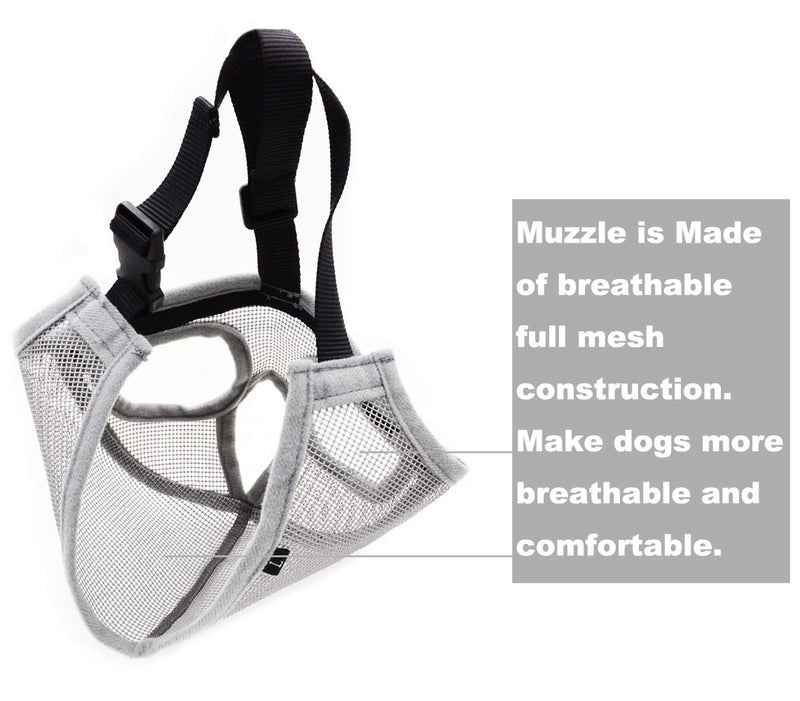 [Australia] - GUXL Short Snout Dog Muzzles- Adjustable Breathable Mesh Bulldog Muzzle for Biting Chewing Barking Training Dog Mask S - head circum 12"-17" Gray 