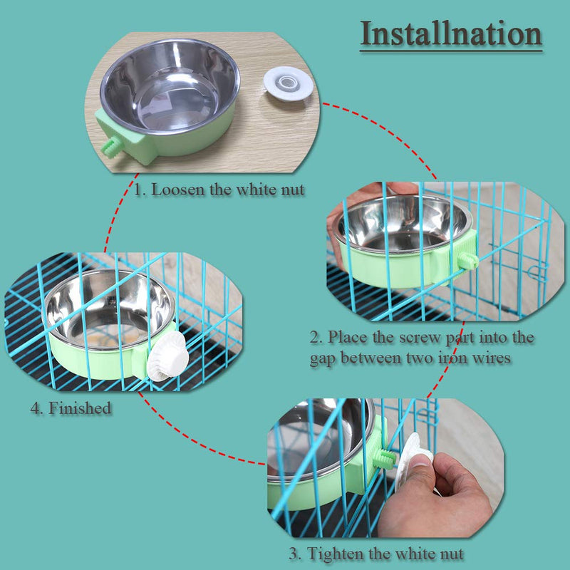 Crate Dog Bowl, Stainless Steel Pet Cage Bowl, Removable Hanging Pet Food Water Bowl for Cat Puppy Bird Rabbit (Green) Green - PawsPlanet Australia