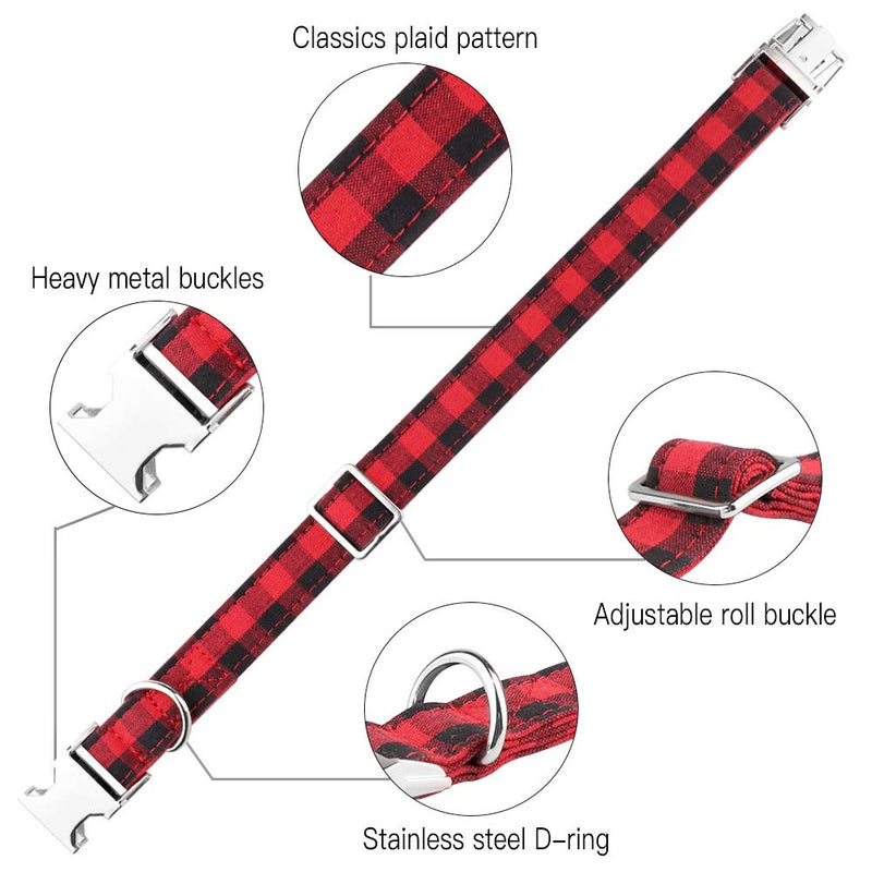 [Australia] - Mtliepte Plaid Dog Cat Collar Bowtie Heavy Metal Buckles Soft Comfy Adjustable Collar 3 Sizes S Red Plaid 