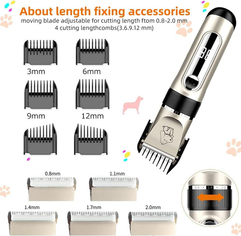 NWOUIIAY IPX7 Clipper Dog Quiet Pet Hair Trimmer Washable Professional Wireless Rechargeable Pet Hair Trimmer Removable with LCD Display for Dog Cat Pet - PawsPlanet Australia