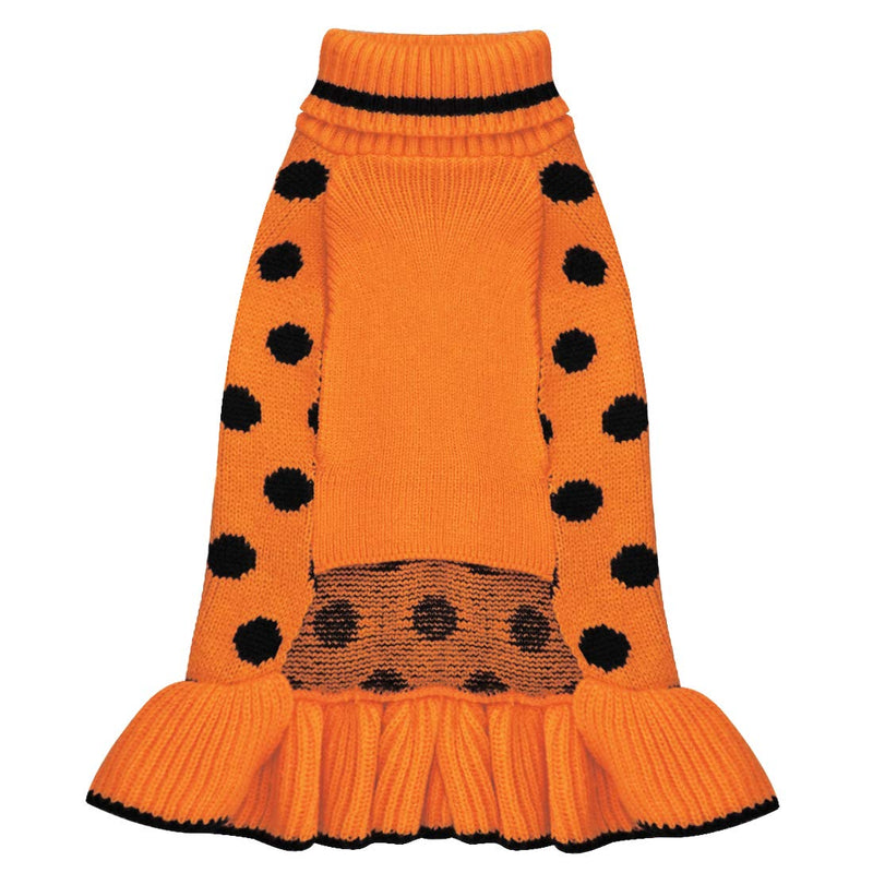 kyeese Dog Sweater Dress Turtleneck Polka Dot Dog Sweaters Knitwear Warm Pet Sweater with Pom Pom Ball X-Small Polkadot (Orange) - PawsPlanet Australia