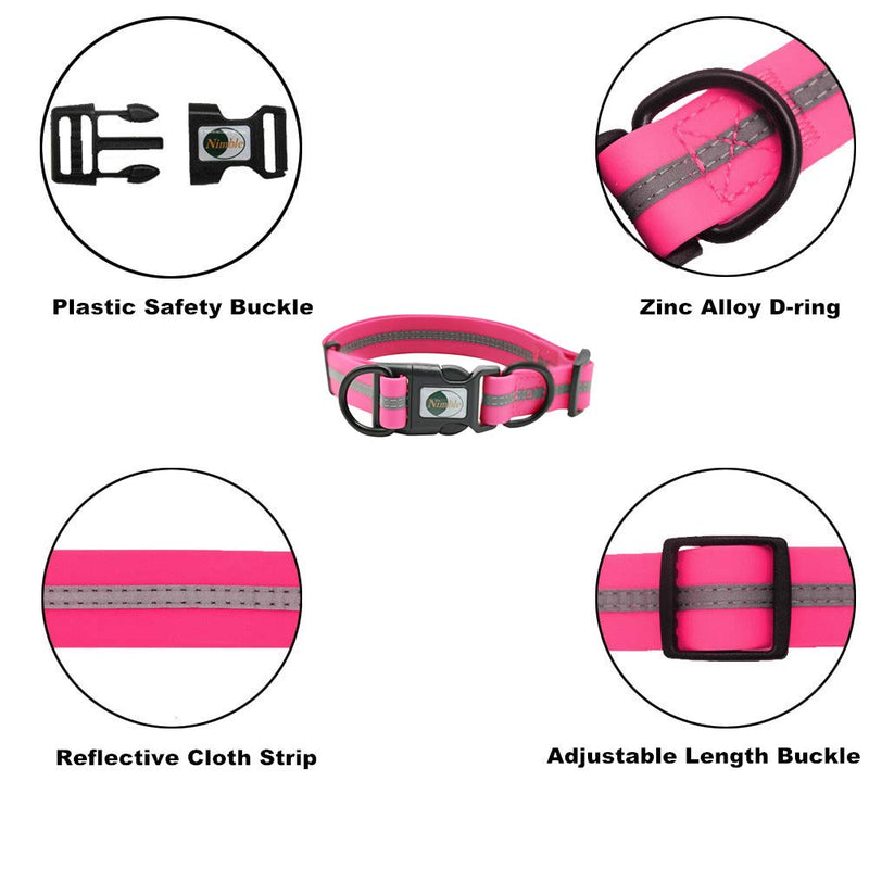 [Australia] - NIMBLE Dog Collar Waterproof Pet Collars Anti-Odor Durable Adjustable PVC & Polyester Soft with Reflective Cloth Stripe Basic Dog Collars S/M/L Sizes Large (15.35”-24.8”inches) Pink 