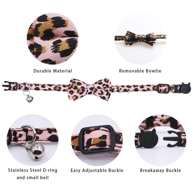 3 Pack Cat Collars, Cute Kitten Collars, Pet Bow Tie, Leopard Print Cat Collars, Adjustable Cat Bow Tie Collars with Bells - PawsPlanet Australia