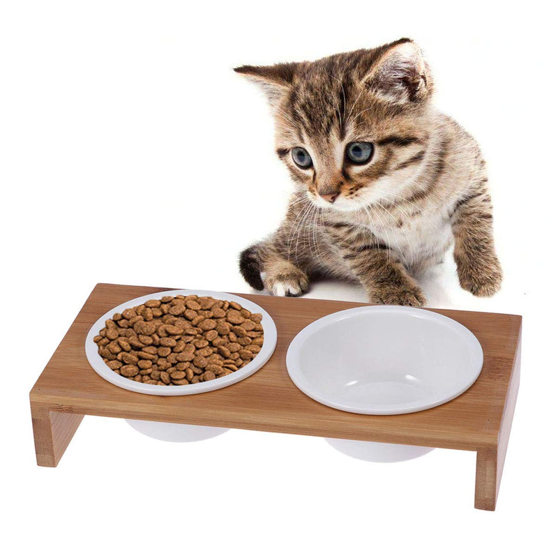 POPETPOP Pet Ceramic Feeding And Water Bowls With Bamboo Frame For Dogs And Cats - PawsPlanet Australia