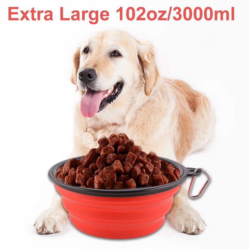 [Australia] - Guardians Extra Large Collapsible Dog Bowl, 102oz/3000ml Portable Foldable Water Bowls Food Dishes with Carabiner Clip Extra Large, 102oz 102oz-Red 