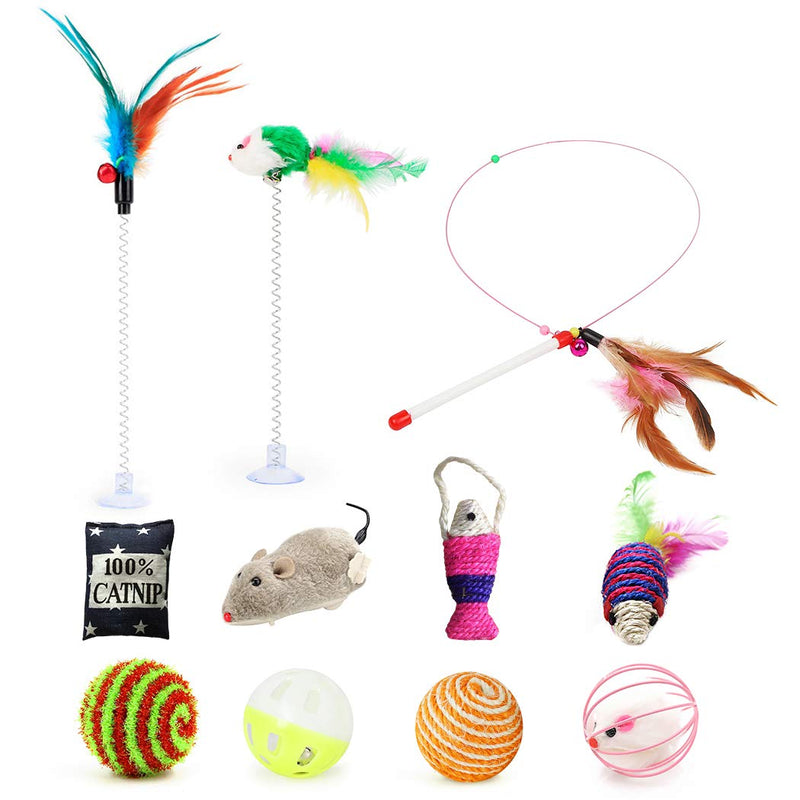 Fansport Cat Toys for Kit,11pcs Interactive Kitty Toy Set for Indoor with Feather Wand, Bell Ball Catnip Toy, Sisal Fish Board 11pcs - PawsPlanet Australia