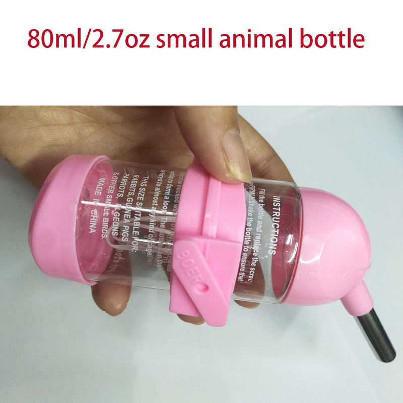 125ml/4oz Pet Drinking Bottle with Food Container Base Hanging Water Feeding Bottles Auto Dispenser for Hamsters Rats Small Animals Ferrets Rabbits Small Animals (80ML, Pink) 80ML - PawsPlanet Australia