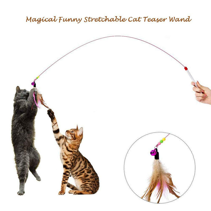 Amasawa Cat Toy Set,16 Piece Cat Toys Indoor Catnip Toy Cat Ball Cat Feather Stick Interactive Cat Toy Indoor Suit Cat, Wrinkle Rainbow Ball and Bell Indoor Puppy Toy - PawsPlanet Australia