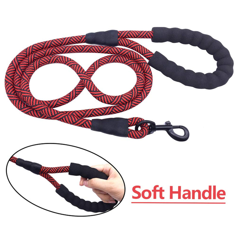 MayPaw Heavy Duty Rope Dog Lead, 6 FT/8 FT Nylon Pet Leash, Soft Padded Handle Thick Lead Leash for Large Medium Dogs Small Puppy 1/2" * 8' red black - PawsPlanet Australia
