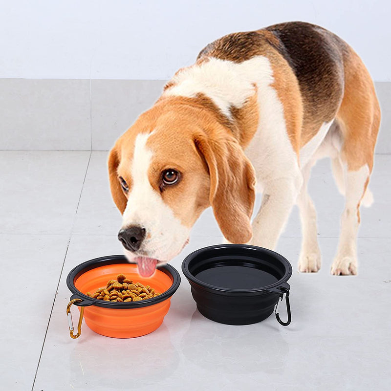Collapsible Travel Dog Bowl, Portable Pet Cat Food Water Feeding Bowl, Set of 2(orange and black) Small( 350ml ) Orange and Black - PawsPlanet Australia