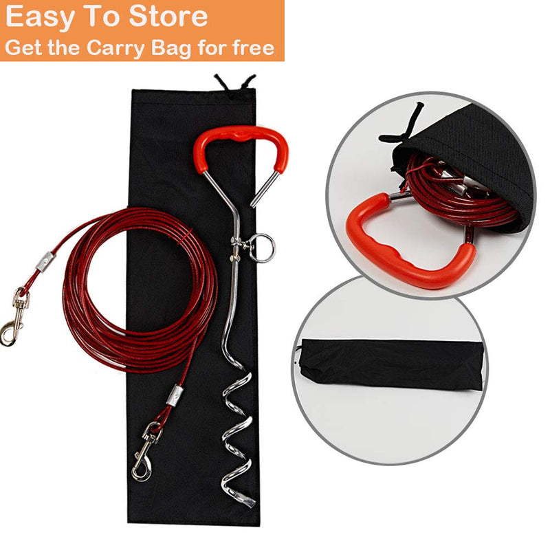 Snagle Paw Dog Tie Out Cable and Stake,Sturdy Dog Stake for Yard and 10m Dog Leash for Camping or Backyard,Great for Medium Large Dogs 10 M red - PawsPlanet Australia