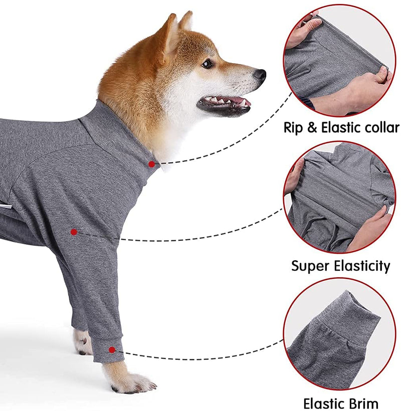 KZOBYD Dog Pajamas Flexible Pet Sleeping Jumpsuit Breathable Dog Nightclothes Comfy Puppy Four Legs Recovery Suit Pullover Sleepwear Onesie for Medium Dogs Large Dogs Indoor Outdoor(Solid,X-Small) Solid Gray XS - PawsPlanet Australia