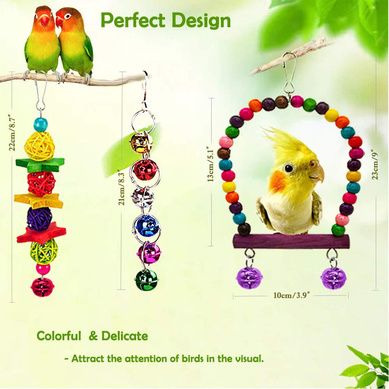 AUHOTA 10Pcs Bird Parrot Toys, Hanging Swing Chewing Perches with Bells Parrot Finch Toys, Hanging Cage Hammock Ladder Bell Toys for Small Parakeets Cockatiels, Conures, Macaws, Love Birds, Finches - PawsPlanet Australia