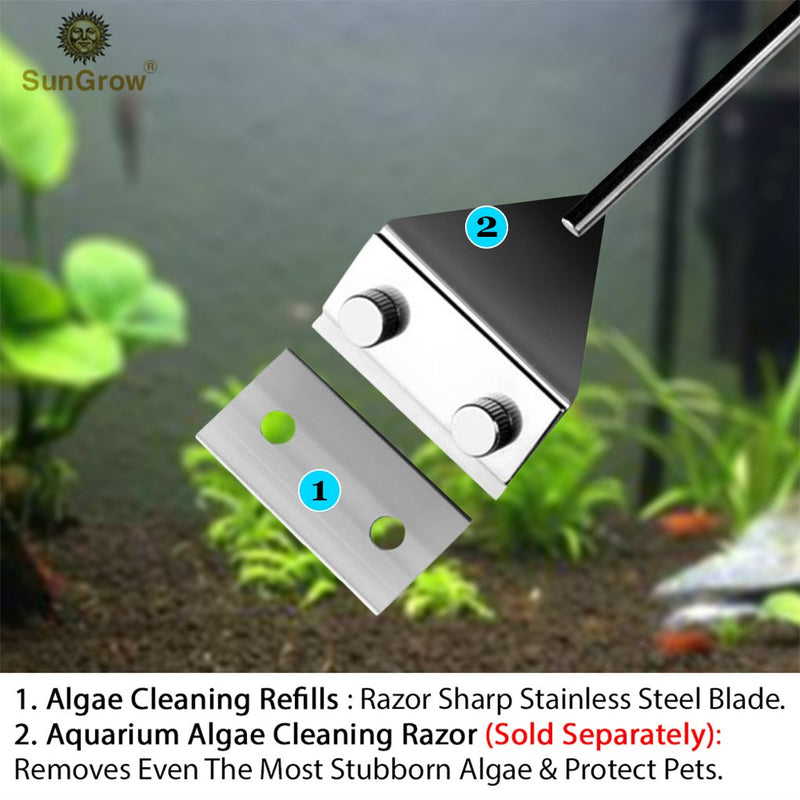 [Australia] - SunGrow Blade Refills for Aquarium Glass Scrubber, 1.7x0.8 Inches, Stainless Steel Razor-Sharp Blade, 3-Minutes to Get Crystal Clear Glass, Set of 10 