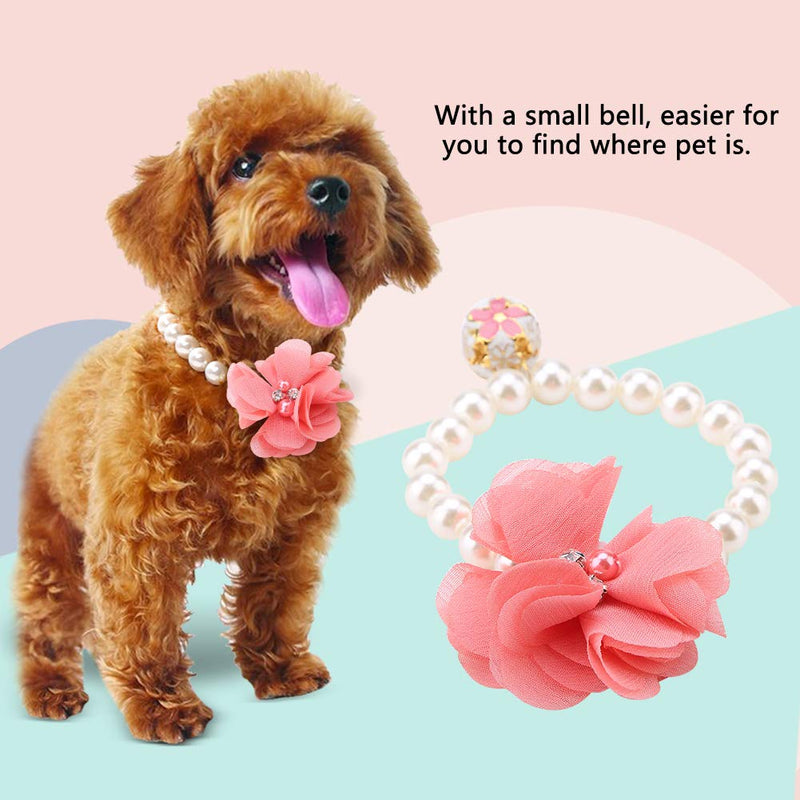 Ichiias Dog Collar Pearl Flower Elastic Necklace for Puppy Jewelry Accessory(Pink) Pink - PawsPlanet Australia