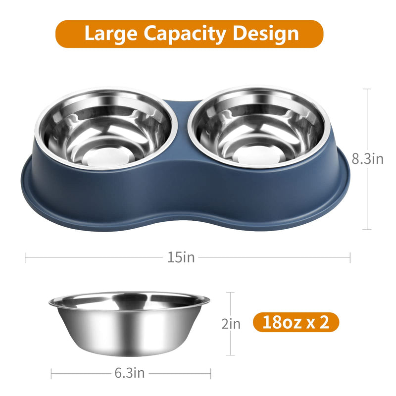 Dog Bowl Double Dog Cat Bowl Premium Stainless Steel Water and Food Raised Bowls, Pet Feeder Bowls Set with Non-Slip Resin Station for Small Medium Dogs Cats Blue - PawsPlanet Australia