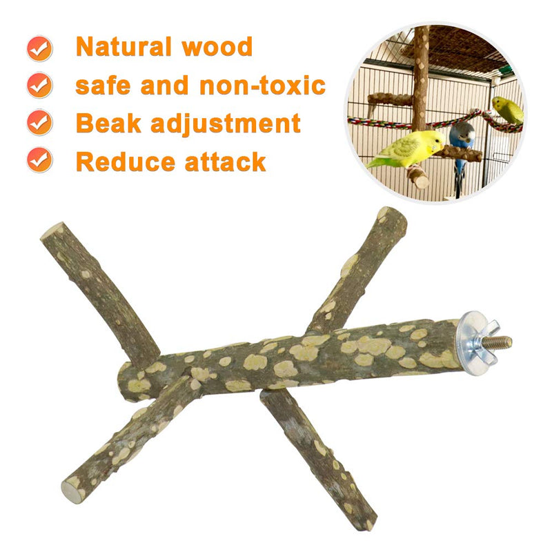 VUAOHIY Bird Perch Natural Wood Parrot Stand Toy Branch Platform Paw Grinding Stick with A Parrot Chewing Toy Cage Accessories for Parakeets Parrot Cockatiels Conures Macaws Finches 2PCS - PawsPlanet Australia