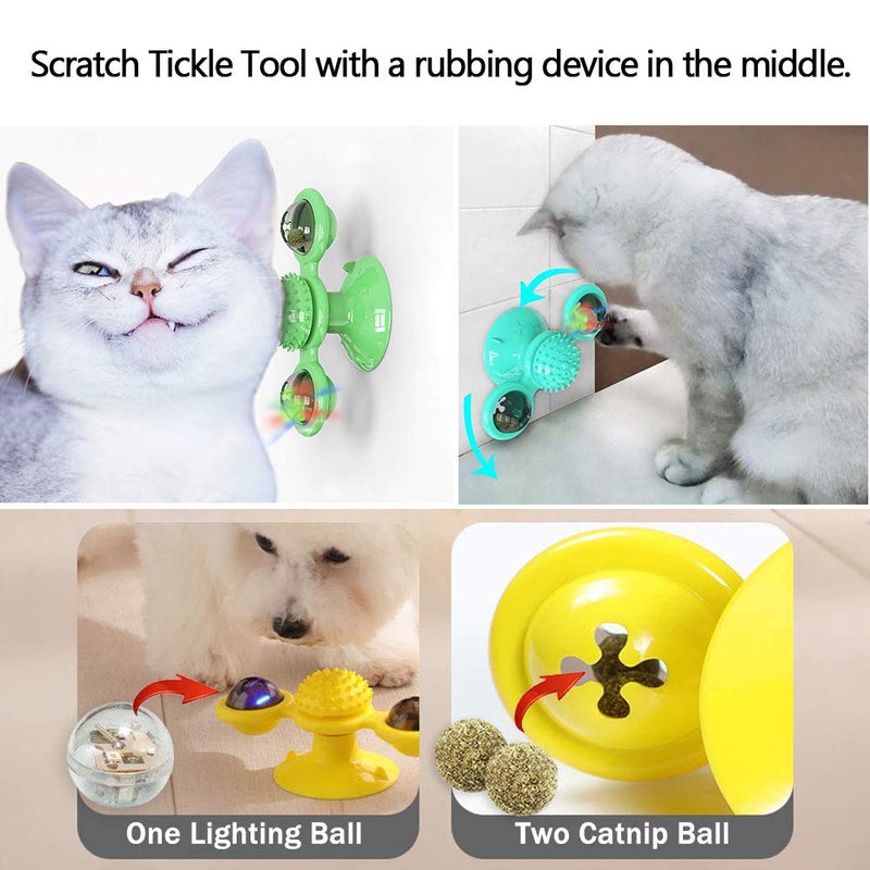 Нсрet Windmill Cat Toy, Interactive Teasing Cat Toy, Windmill Turntable Teasing Cat Toy, Pet Teasing Turntable Scratching Hair Pick Food Rotation Molar Toy (Green) Green - PawsPlanet Australia