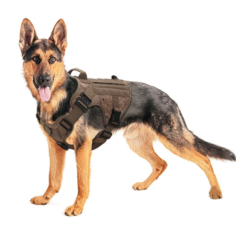 Military Tactical Dog Harness No-Pull Molle Vest Harness Patrol Working Dog With Handle and Front Clip Escape-Proof Adjustable Service Dog Harness for Hiking Training Desert Camo M - PawsPlanet Australia