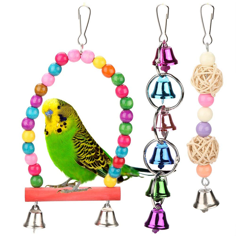 5pcs/Set Bird Parrot Toys Colorful Hanging Bell Ball Perches Swing Hammock Bird Cage Toys for Parrots Small Parakeets Cockatiels - PawsPlanet Australia