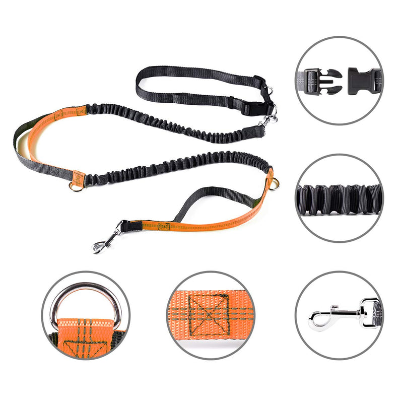 [Australia] - April Pets' Hands Free Retractable Dog Leashes, Adjustable Waist Belt for Running, Jogging and Walking, Free Control for Up to 150 lbs Large Dogs, Bungee Leash Orange 
