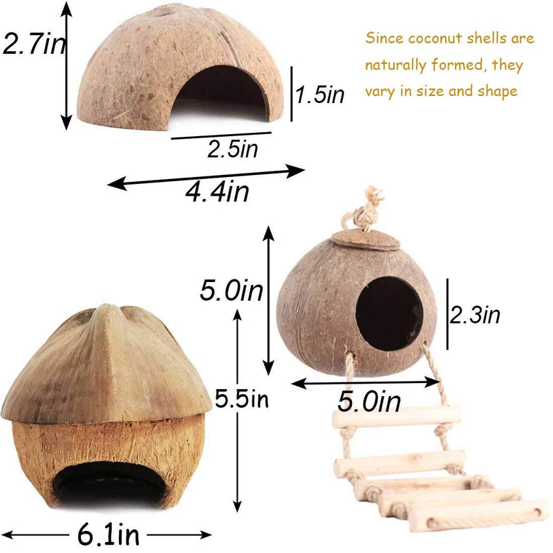 kathson Natural Coconut Hut Hamster Hiding House Pet Cave Small Animal Cage Habitat Decor Hanging Guinea Pig Toys with Ladder for Gerbils Rats Mice Playing Breeding 9PCS - PawsPlanet Australia