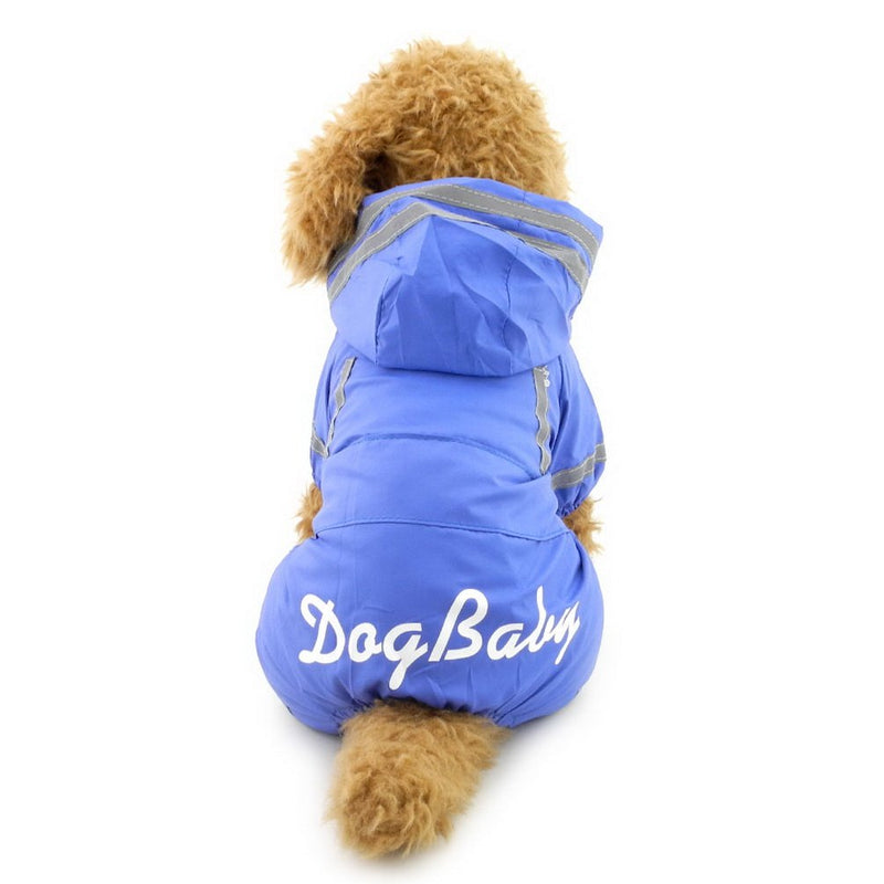 SELMAI Small Dog Raincoat Hooded Mesh Lined Soft Waterproof Lightweight Puppy Pet Rain Poncho Jacket Jumpsuit with Strip Blue S S (Neck: 23cm; Back: 20cm; Chest: 32cm ) - PawsPlanet Australia