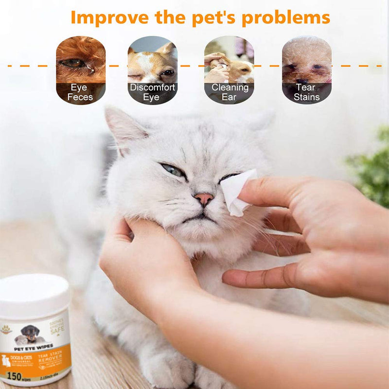 HAPIPET 150 PCS Dog Eye Wipes,Eye Tear Stain Remover Wipes for Cats & Dogs,Eye Crust Treatment for White Fur,Unscented Gentle Pet Tear Wipe orange - PawsPlanet Australia