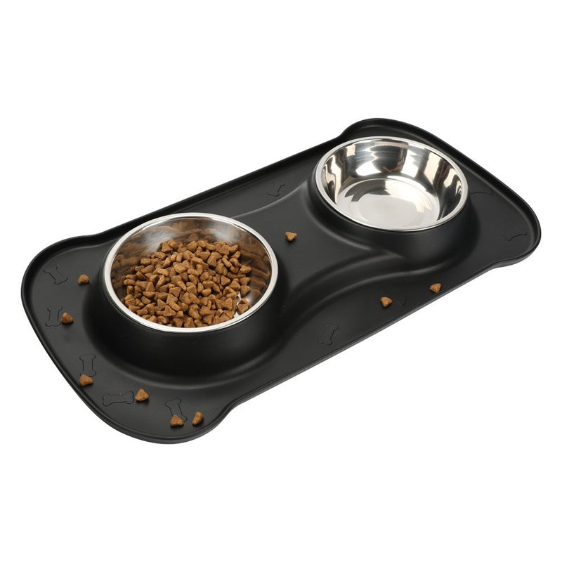 Dog Bowl No Spill Non skid Medium Pet Bowl Cat Double Bowl Dog Food & Water Feeding Bowl(M, Black) - PawsPlanet Australia