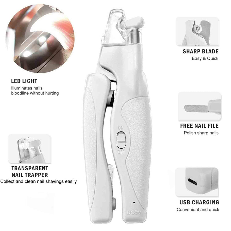 Pet nail clippers with LED light, dog claw scissors, claw trimmer, nail file, claw care for medium and small dogs and cats, professional nail trimmer, sharp blade, safe white with LED light - PawsPlanet Australia