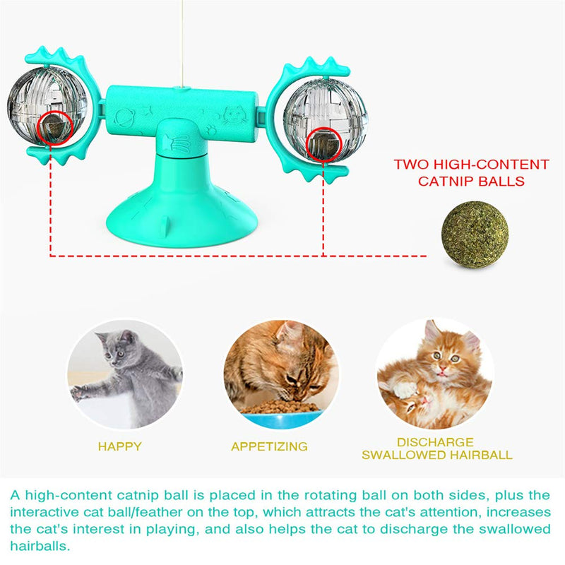 PNNNU Windmill Cat Toy Interactive Toys Cat Indoor Feather Toy with 360° Catnip Rotating Ball & Teasing Cat Feather - PawsPlanet Australia